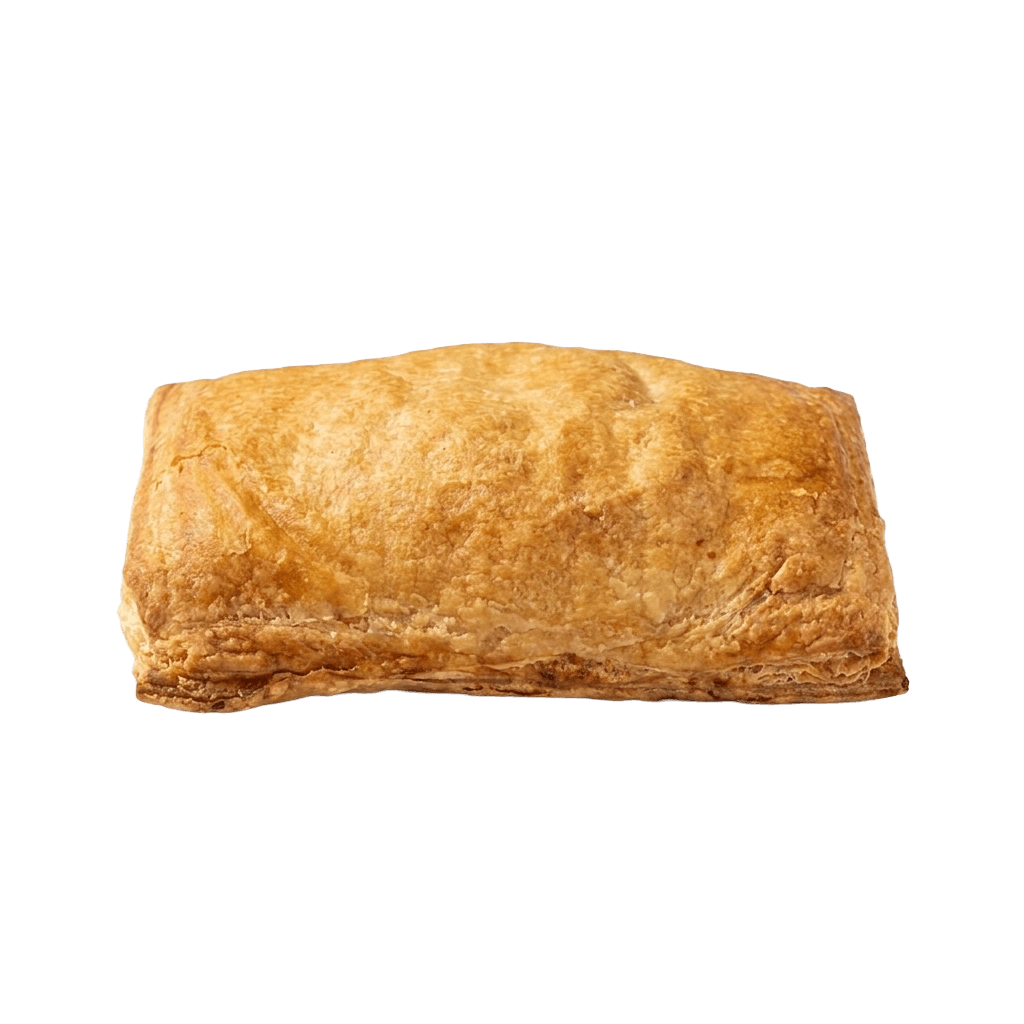 Delicious golden pie with steam rising, served on a wooden board